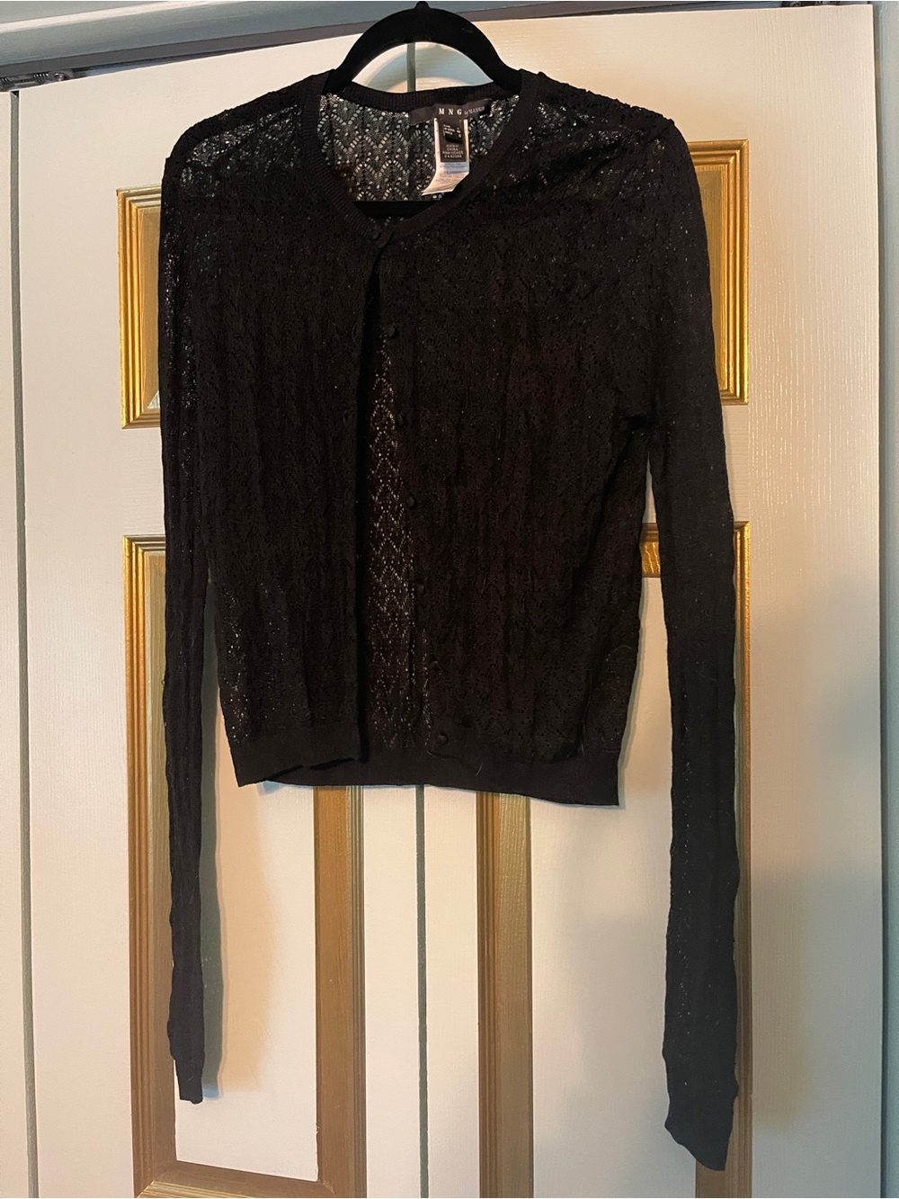 MNG by Mango Black Lace Knit Button-Front Cardigan